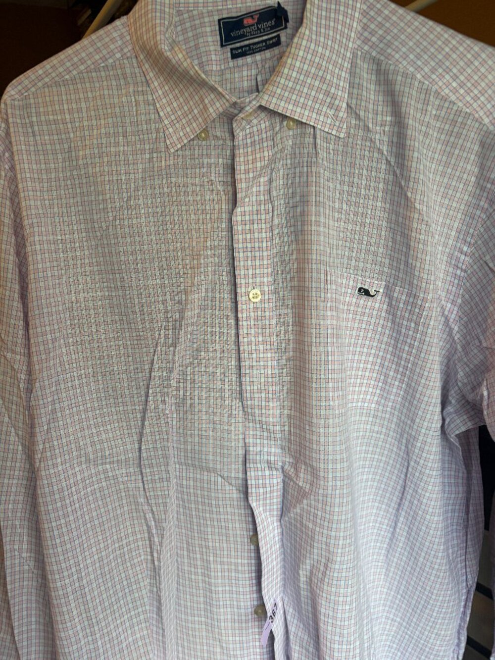 Vineyard Vines Slim Fit Tucker Shirt - EUC - Pink and Blue check